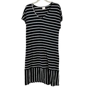 Soma Striped Midi Dress V-Neck Casual Black White Nautical Coastal Soft Size S‎